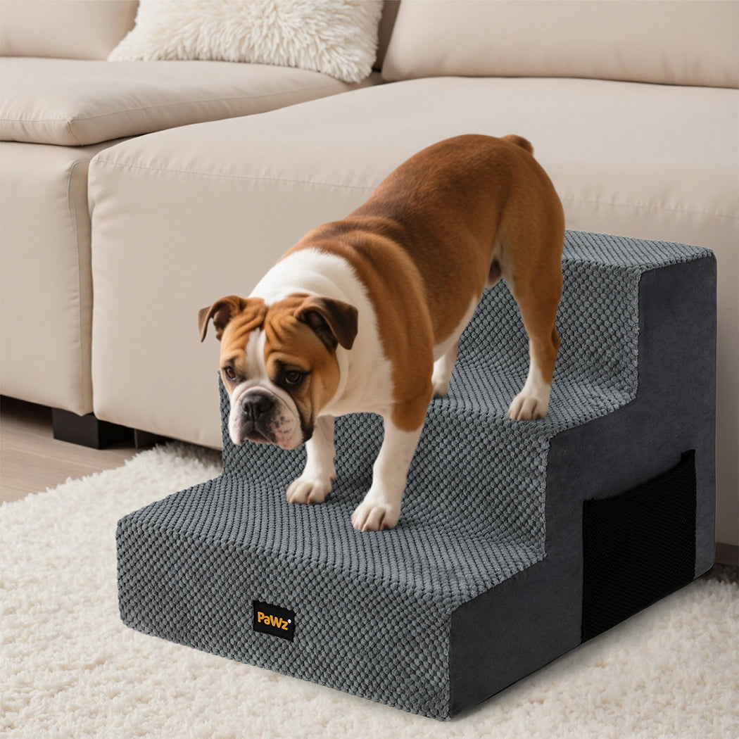 Pawz 3 Steps Pet Stairs Dog Ramp High Density Foam Grey