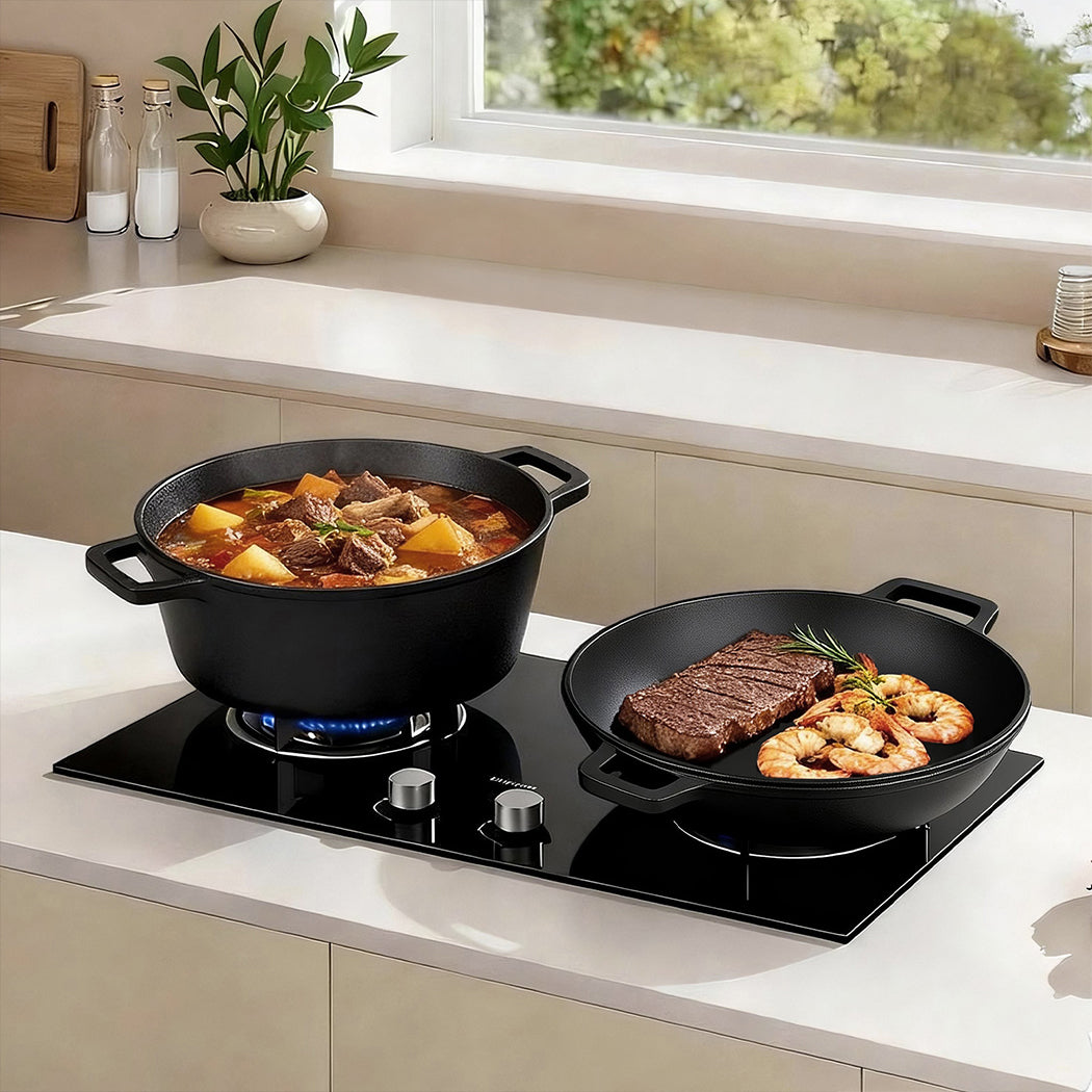 Toque 5.84L Double Dutch Oven 2 in 1 Cast Iron Pan