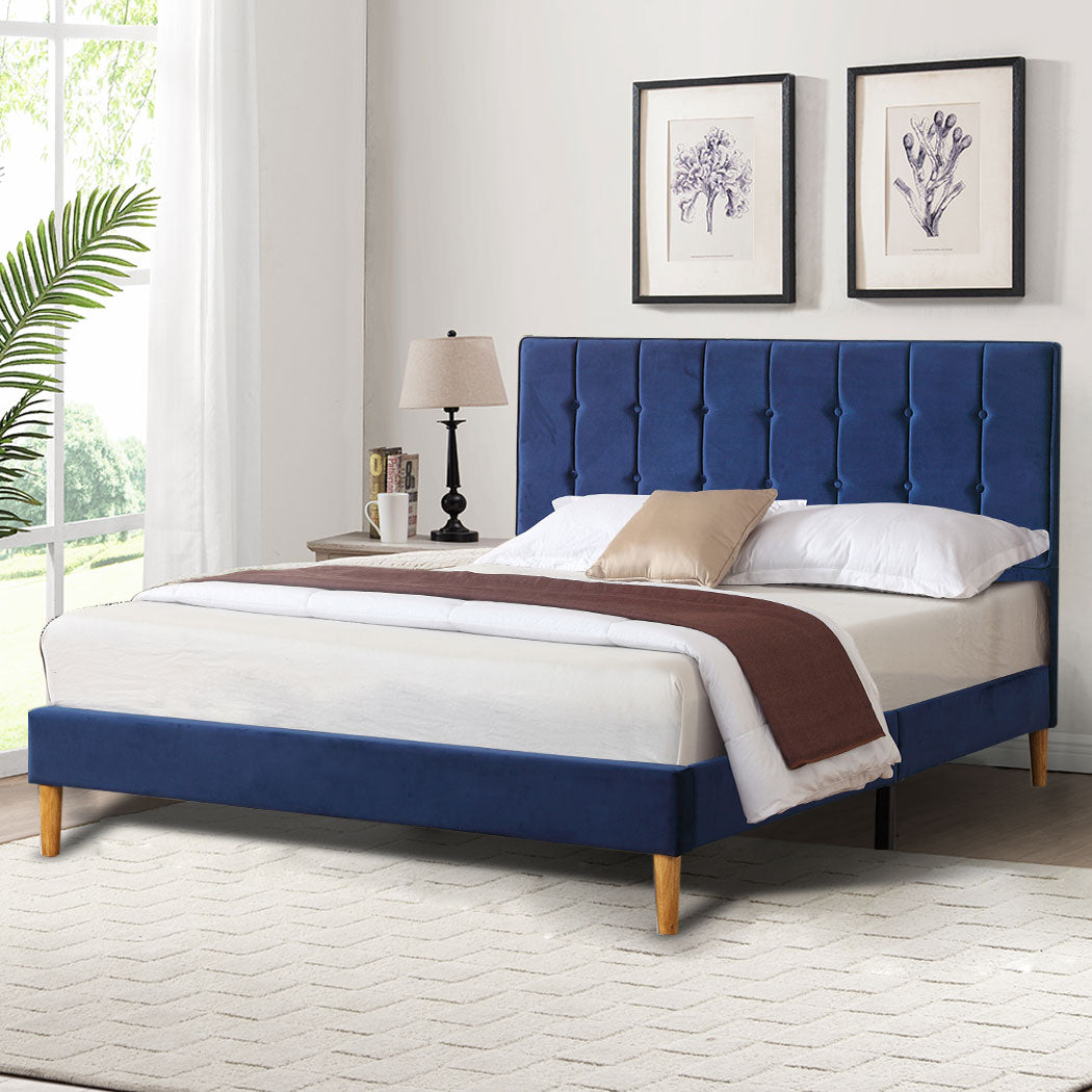 Levede Bed Frame Queen Size Mattress Blue
