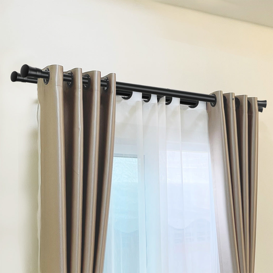Marlow Black Double Curtain Rod Steel Pole Pommel Set Extendable Adjustable