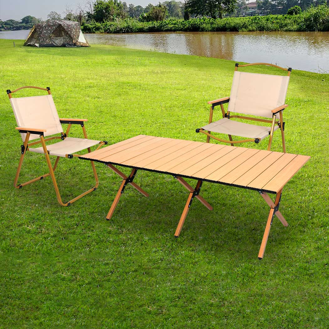Levede Folding Camping Table Chair Set Oak