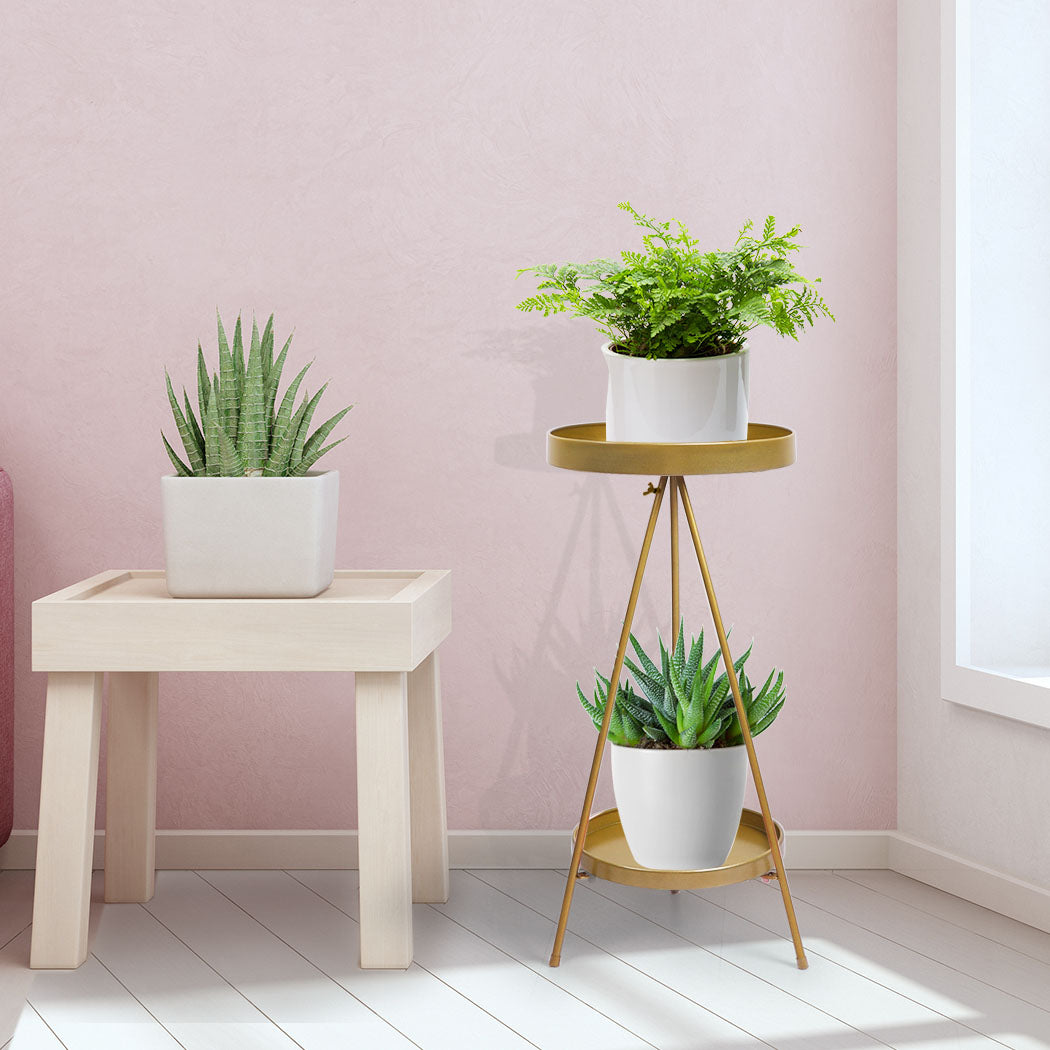 Levede Plant Stand 2 Tiers Outdoor Indoor Gold Medium
