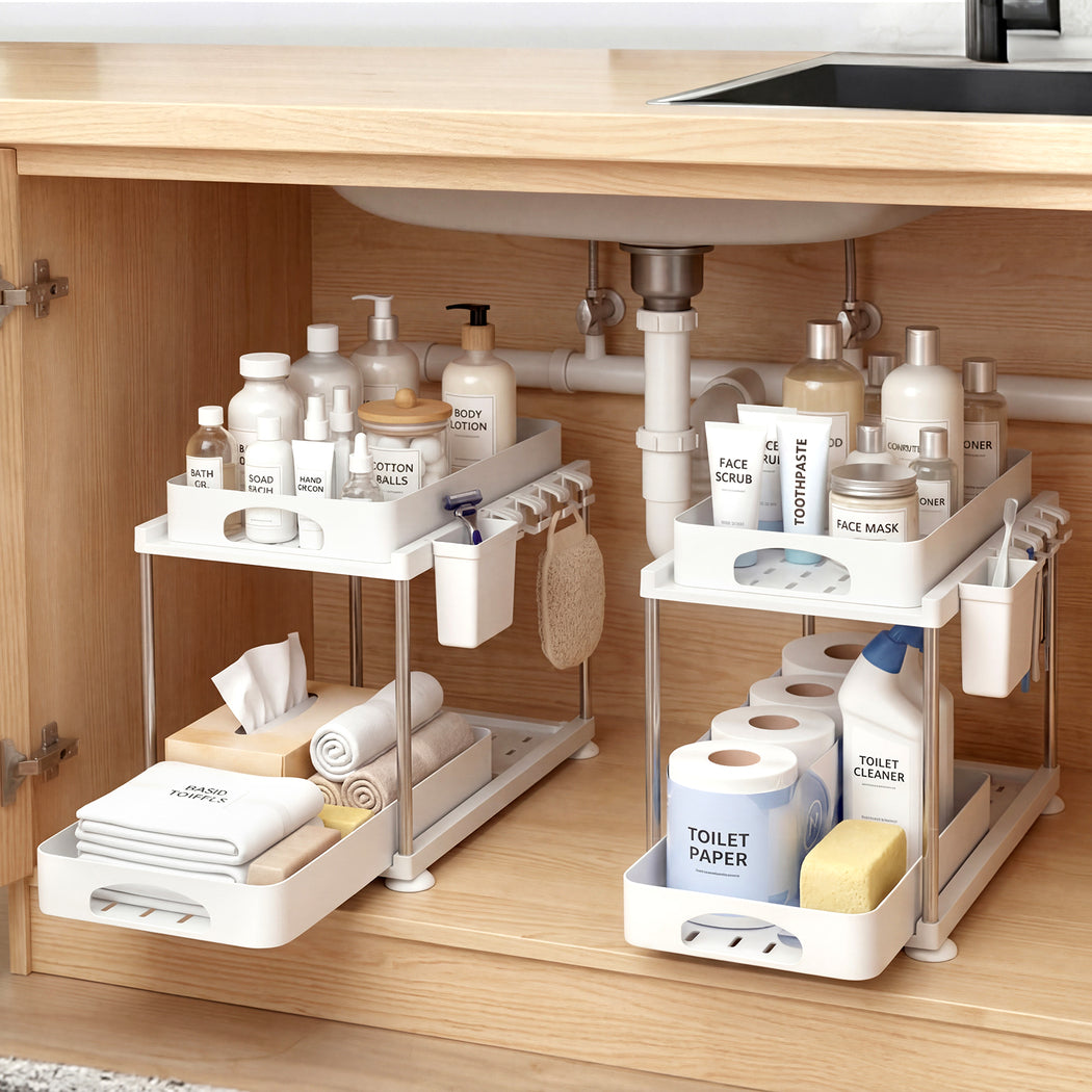 Toque 2 x Under Sink Organizer 2 Tier Cabinet Storage Rack Adjustable Kitchen