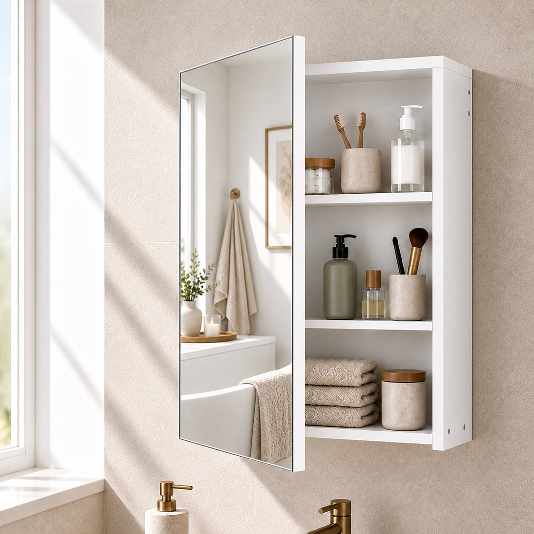 Levede Bathroom Mirror Cabinet Wall Mounted 45cm Adjustable Shelves White