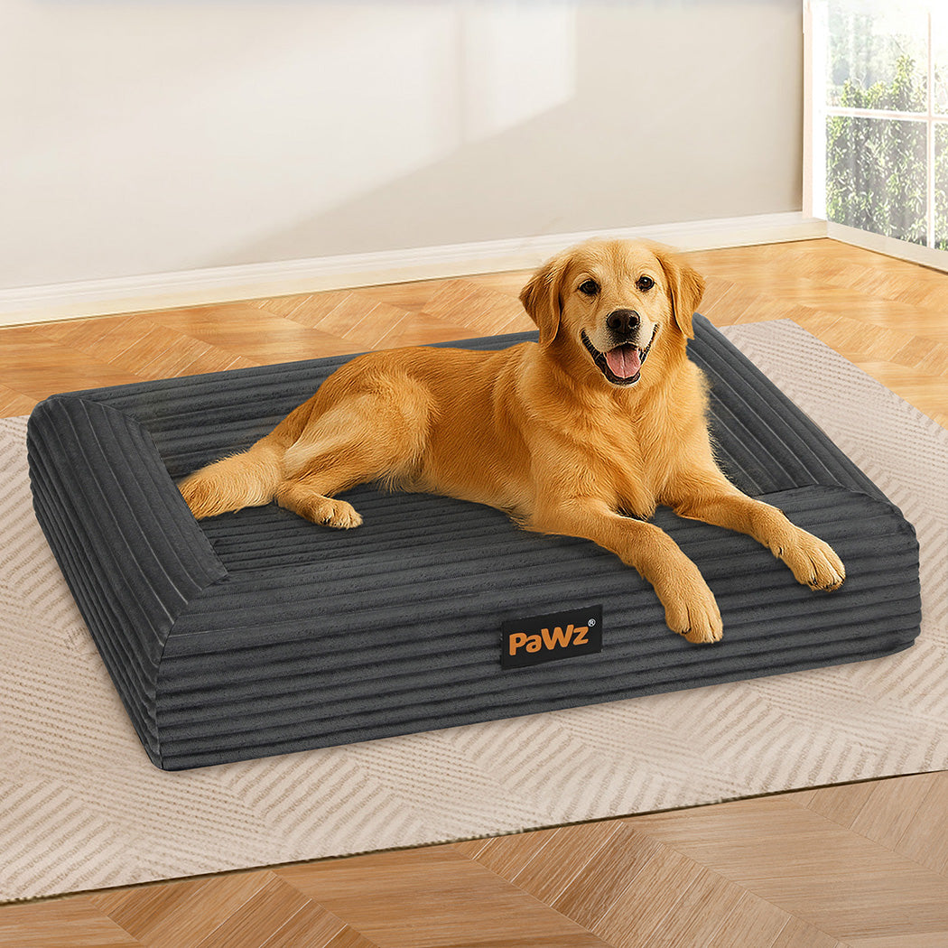 Pawz XL Size Orthopedic Dog Bed with Corduroy Removable Cover Waterproof Washable Grey