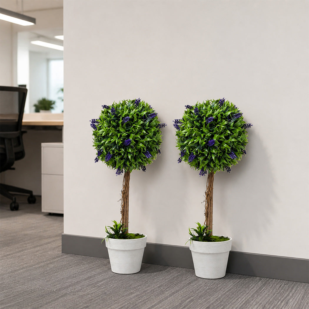 Lambu Artificial Plants Faux Lavender Topiary Set of 2 for Front Door Green