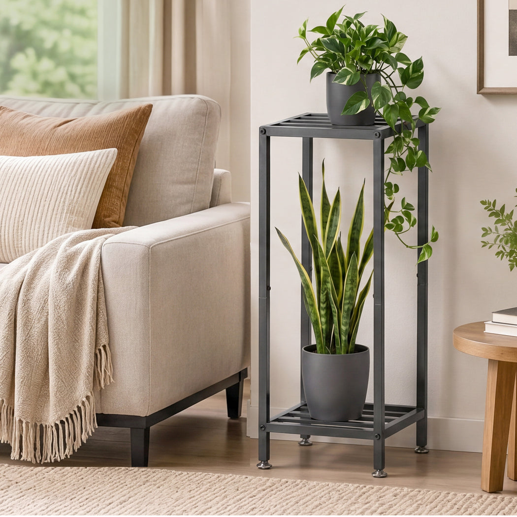 Levede Metal Plant Stand 76cm Tall 2 Tier Indoor Corner Shelf Black Display Rack