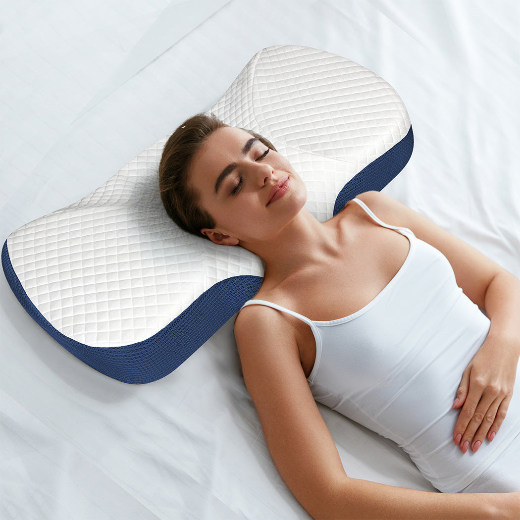 Dreamz Memory Foam Pillow Pillowcase Supprt Blue Rebound