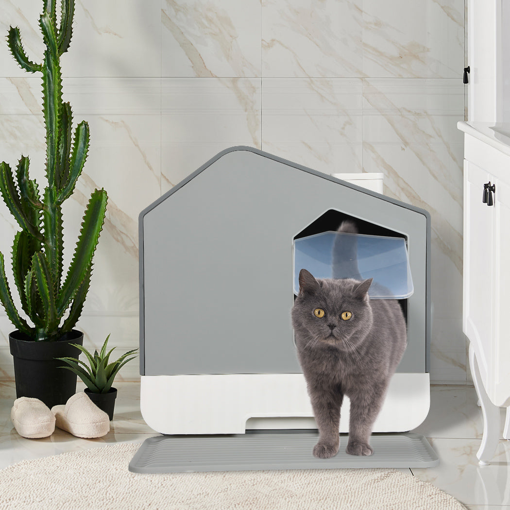 PaWz Fully Enclosed Cat Litter Box Mat Grey