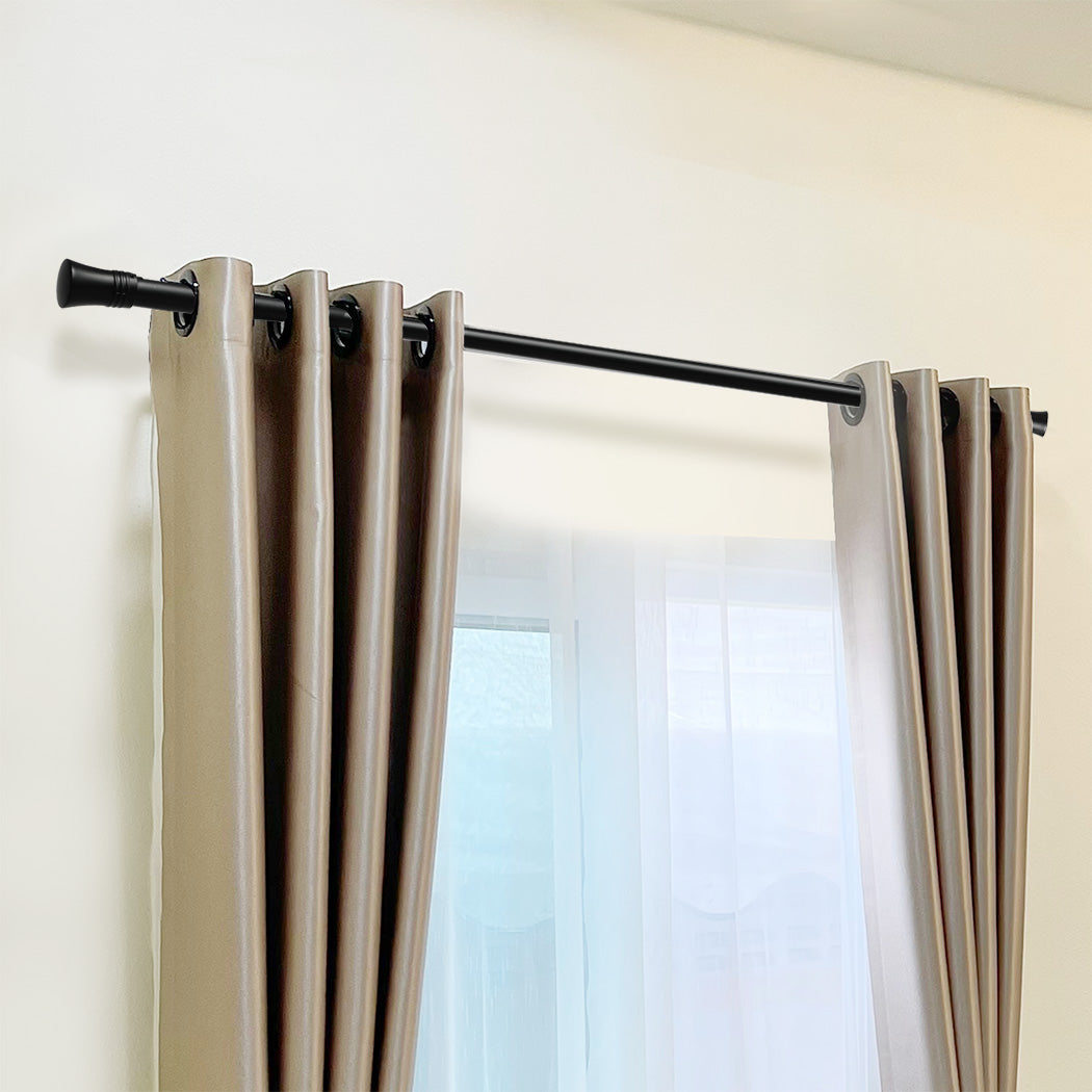 Marlow Black Curtain Rod Steel Quiet Rail Pole Pommel Set Extendable