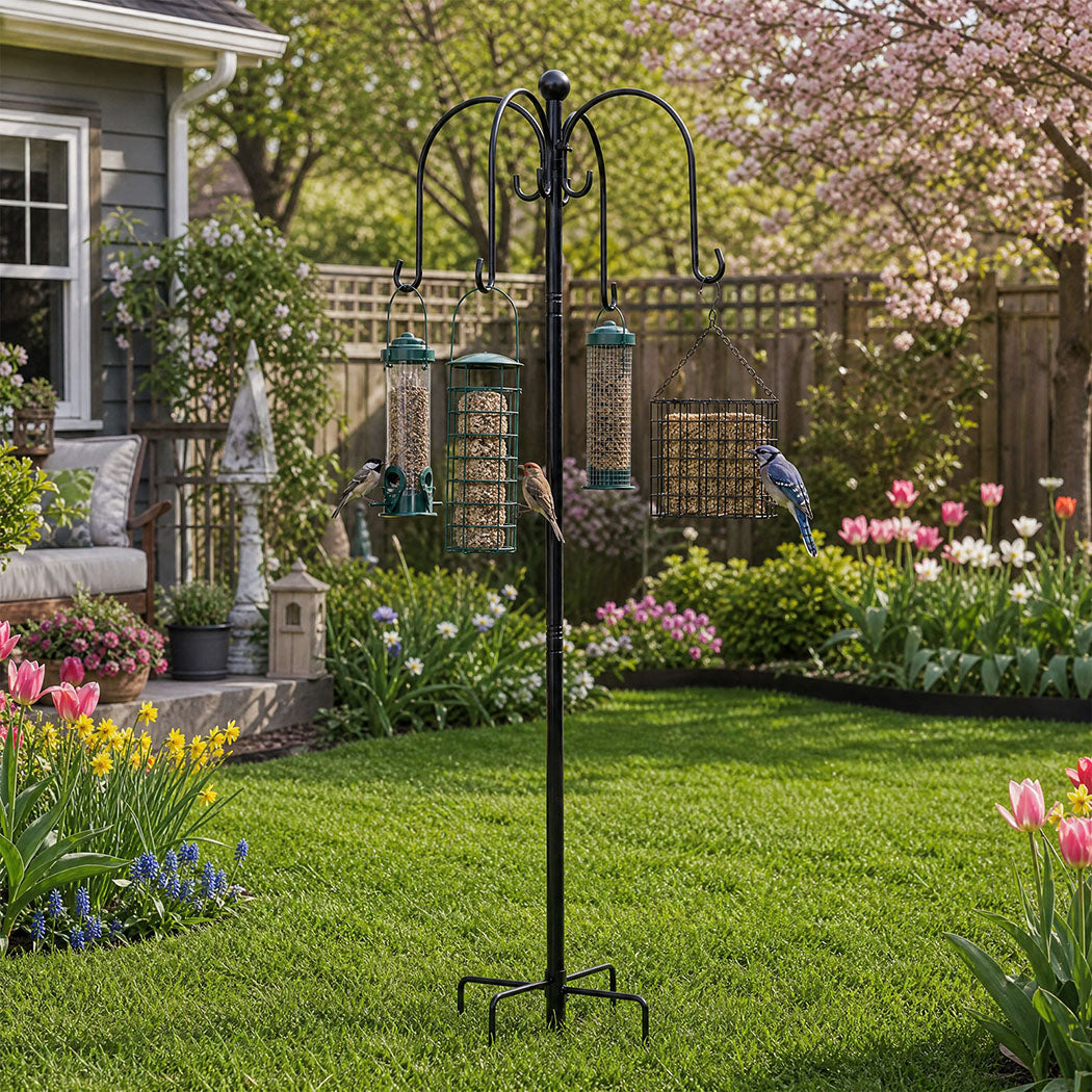 Toque Bird Feeder Pole Station Hanging Stand Adjustable 8 Hooks Outdoor 224cm