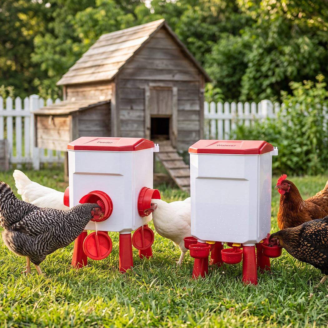 Pawz Auto Chicken Feeder and Waterer Set 12kg 11L Gravity Food Water Dispenser