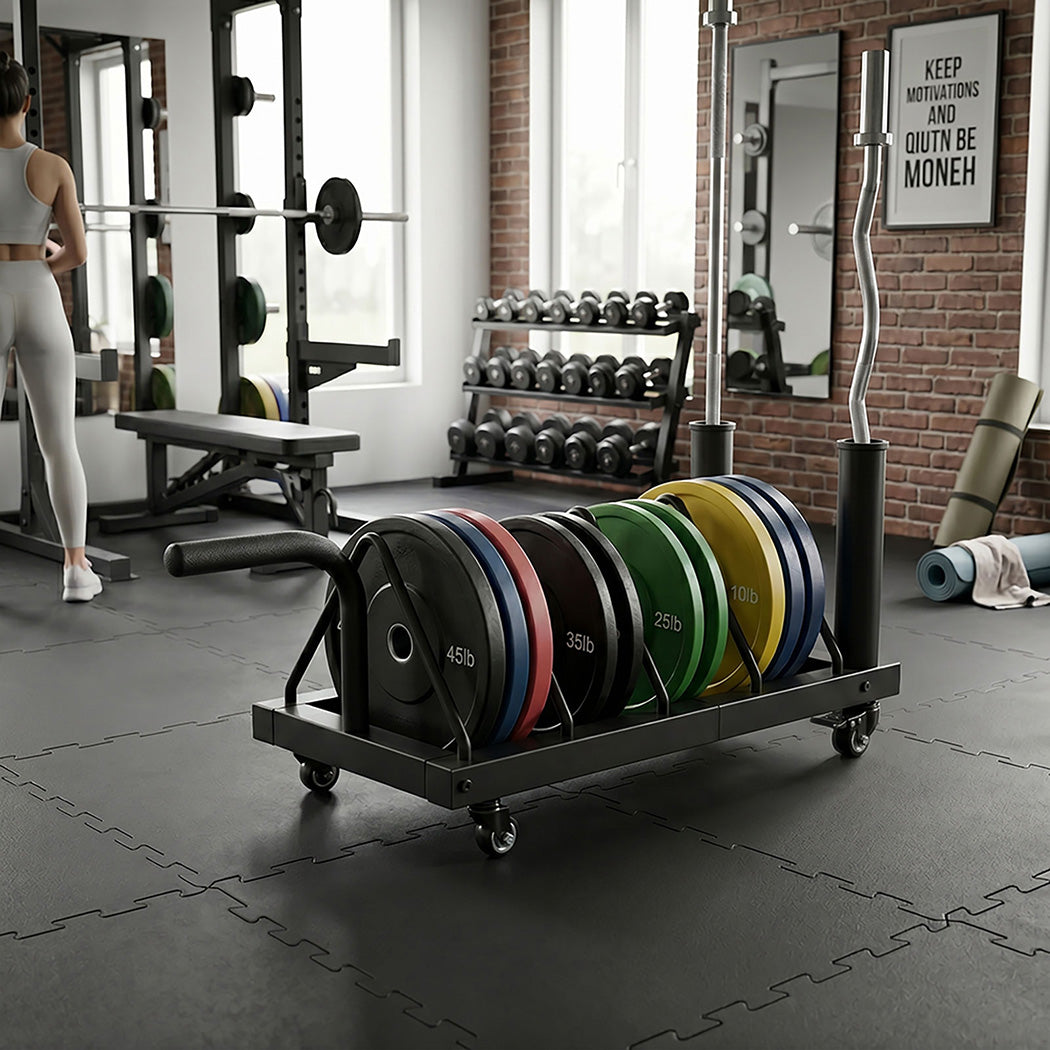Centra Horizontal Bumper Plate Rack with Wheels Barbell Weight Storage Holder