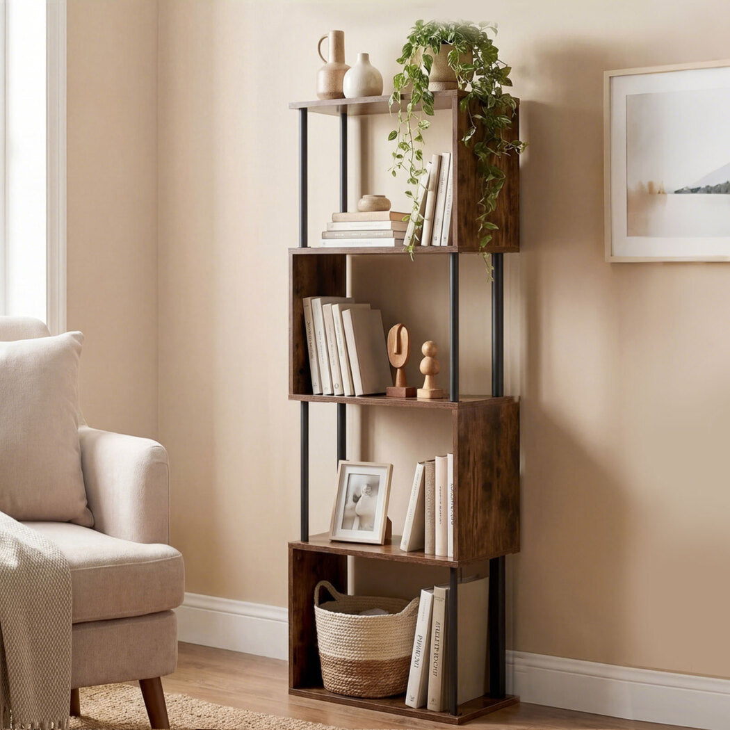 Levede Bookshelf 5 Tier Display Shelf Bookcase Storage Rack S-Shaped Anti-Tip