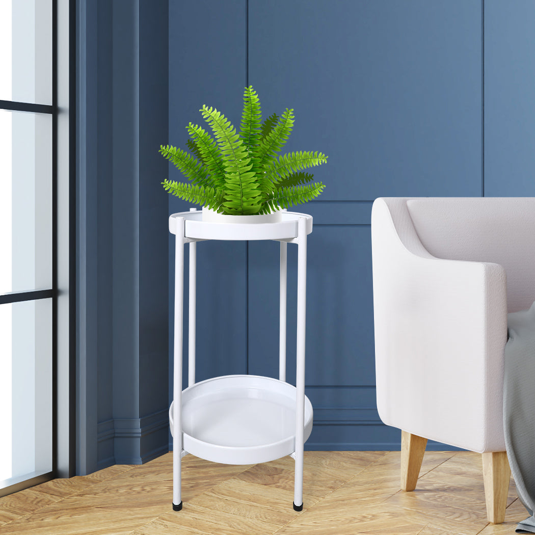 Levede 2 Tiers Plant Stand Metal Flower White Medium