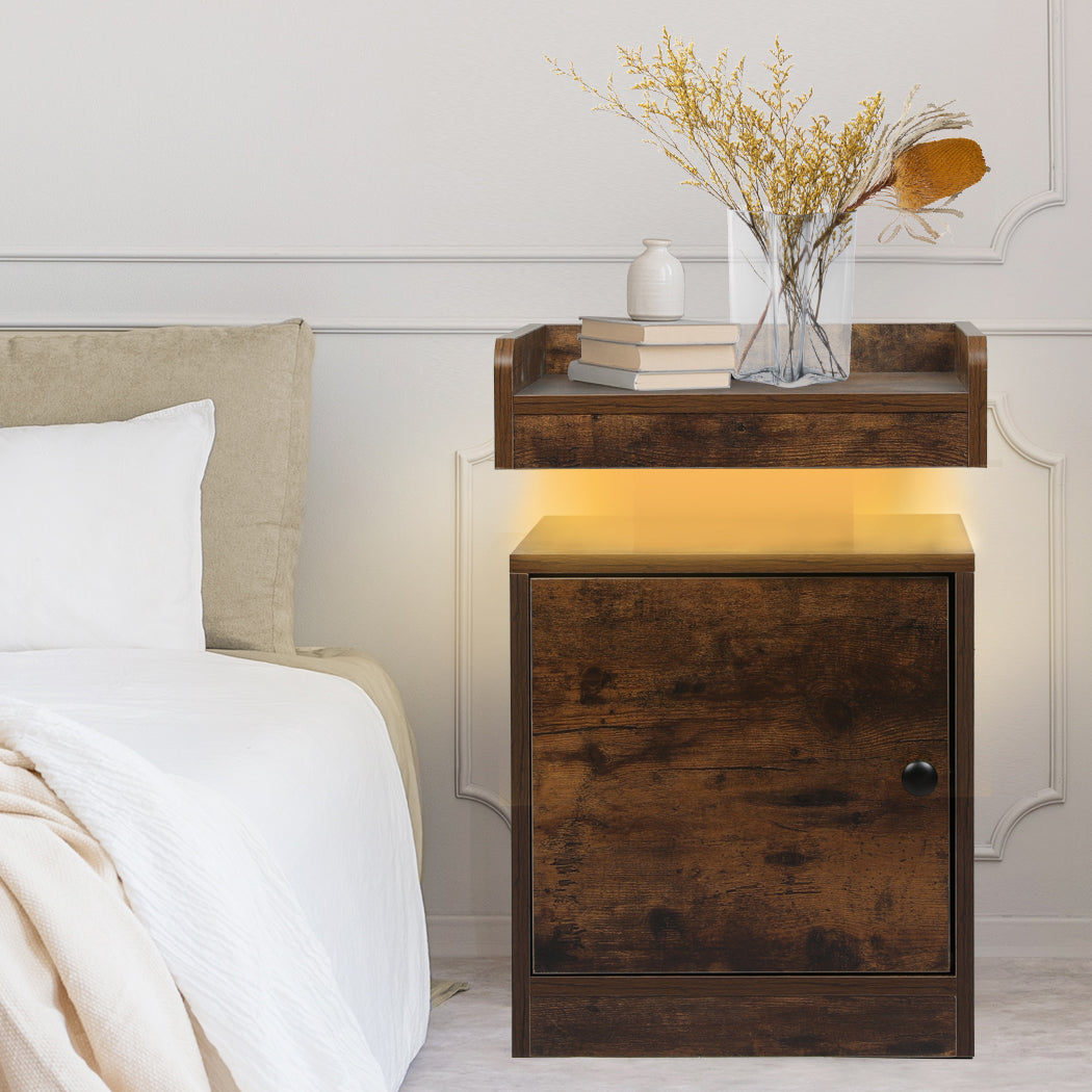 Levede Bedside Table USB Charger Outlet RGB Oak