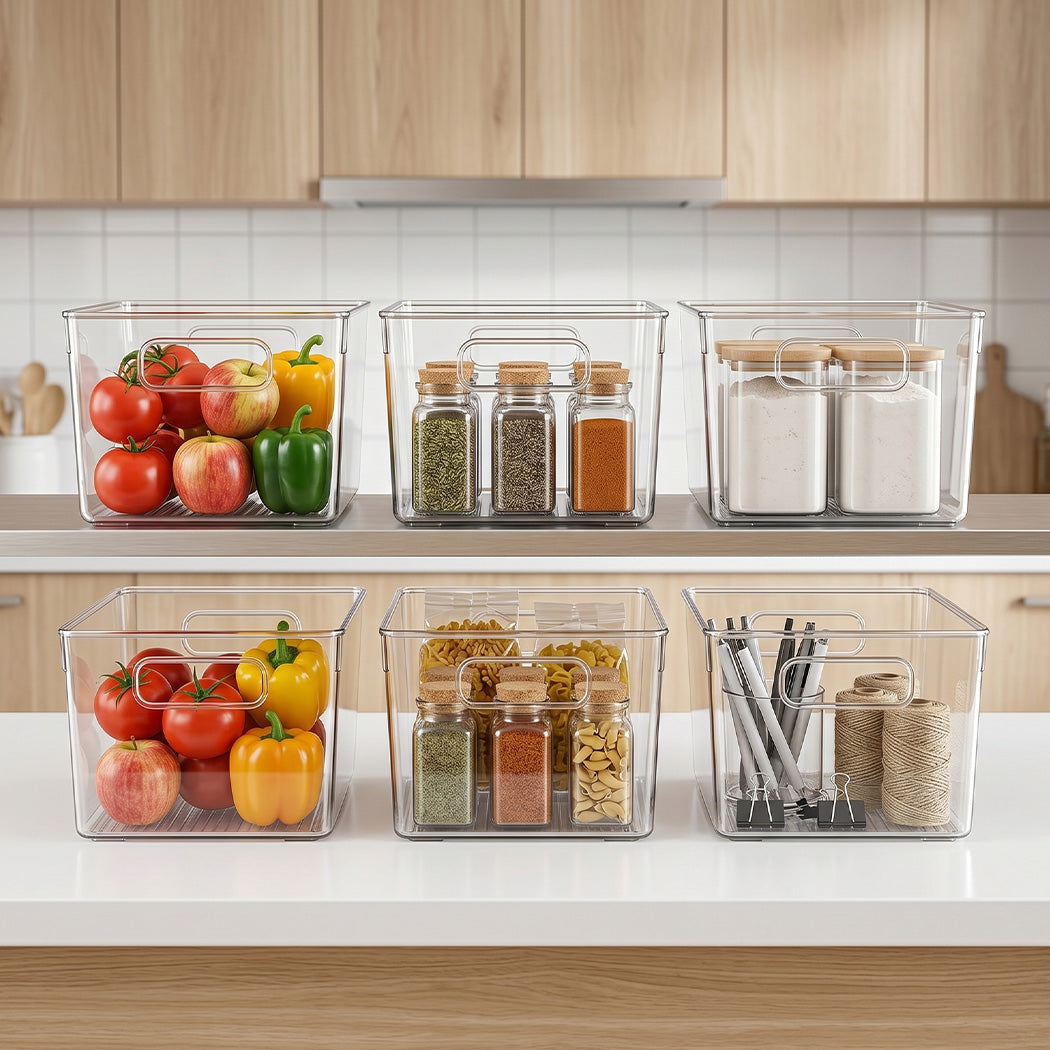 Toque Clear Plastic Storage Bins 6PCS Pantry Fridge Organizer Boxes Handles