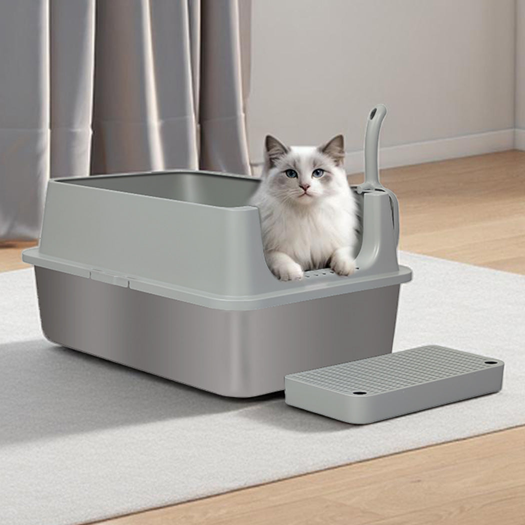 Pawz Stainless Steel Large Semi-Enclosed Cat Litter Box