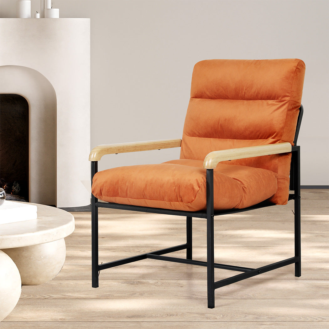 Levede Metal Framed Lounge Chair Velvet in Orange