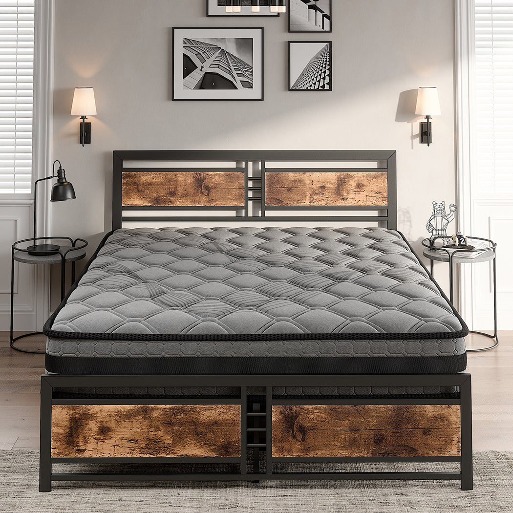Metal Bed Frame Mattress Base Set Wood Queen