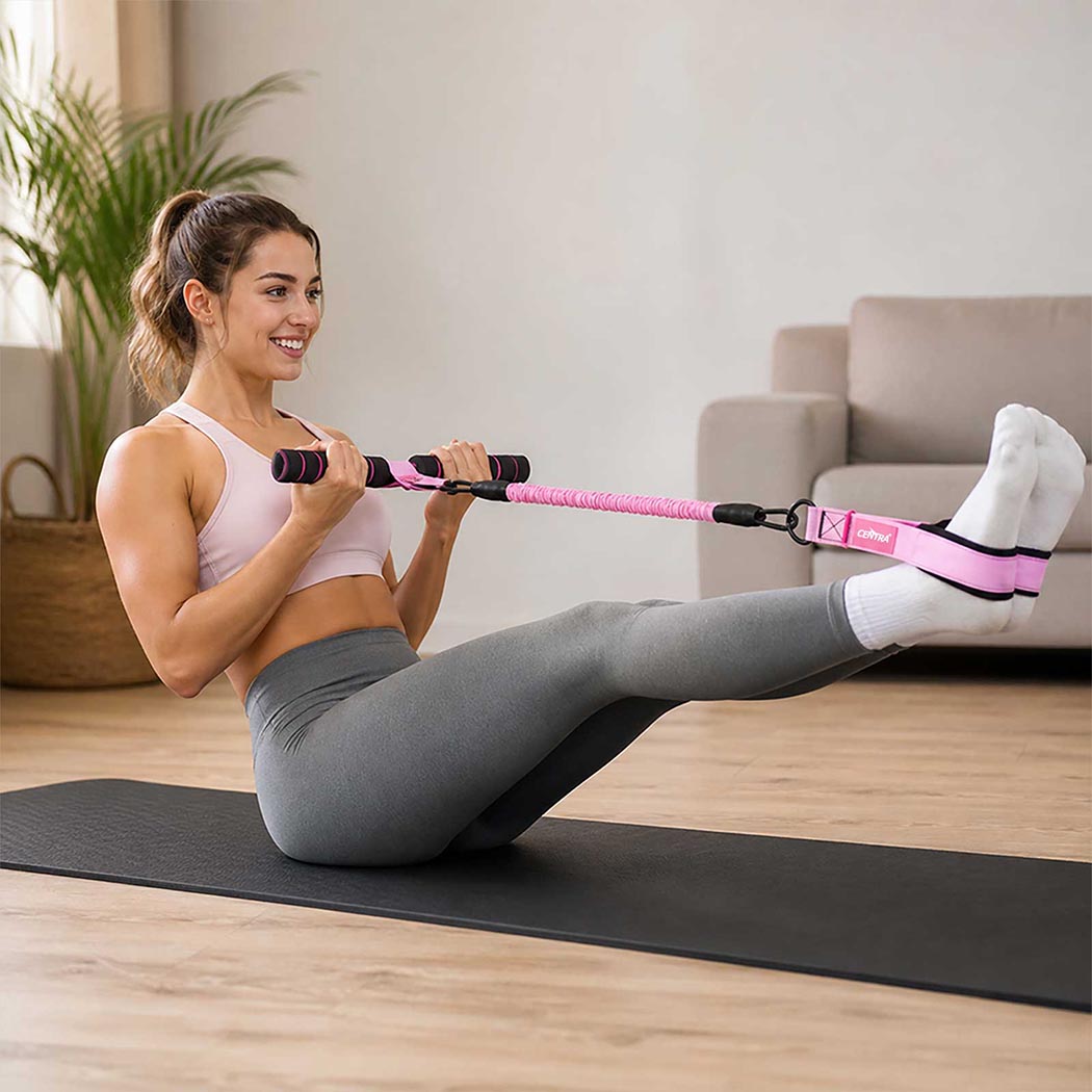 Centra Resistance Bands Set Foot Pedal 3 Tube Adjustable for Home Workout Pink