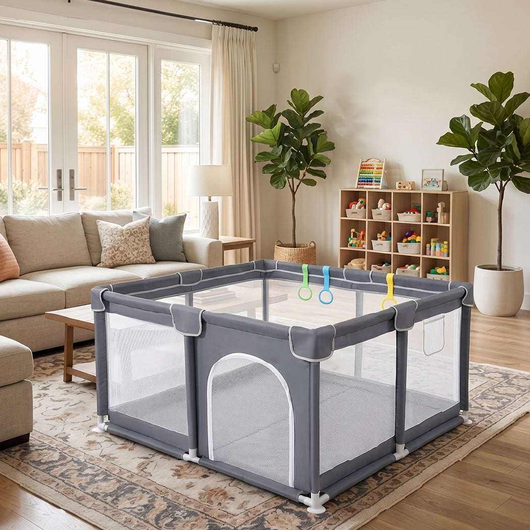BoPeep Baby Playpen 150x180cm Large Play Pen Mesh Oxford Grey