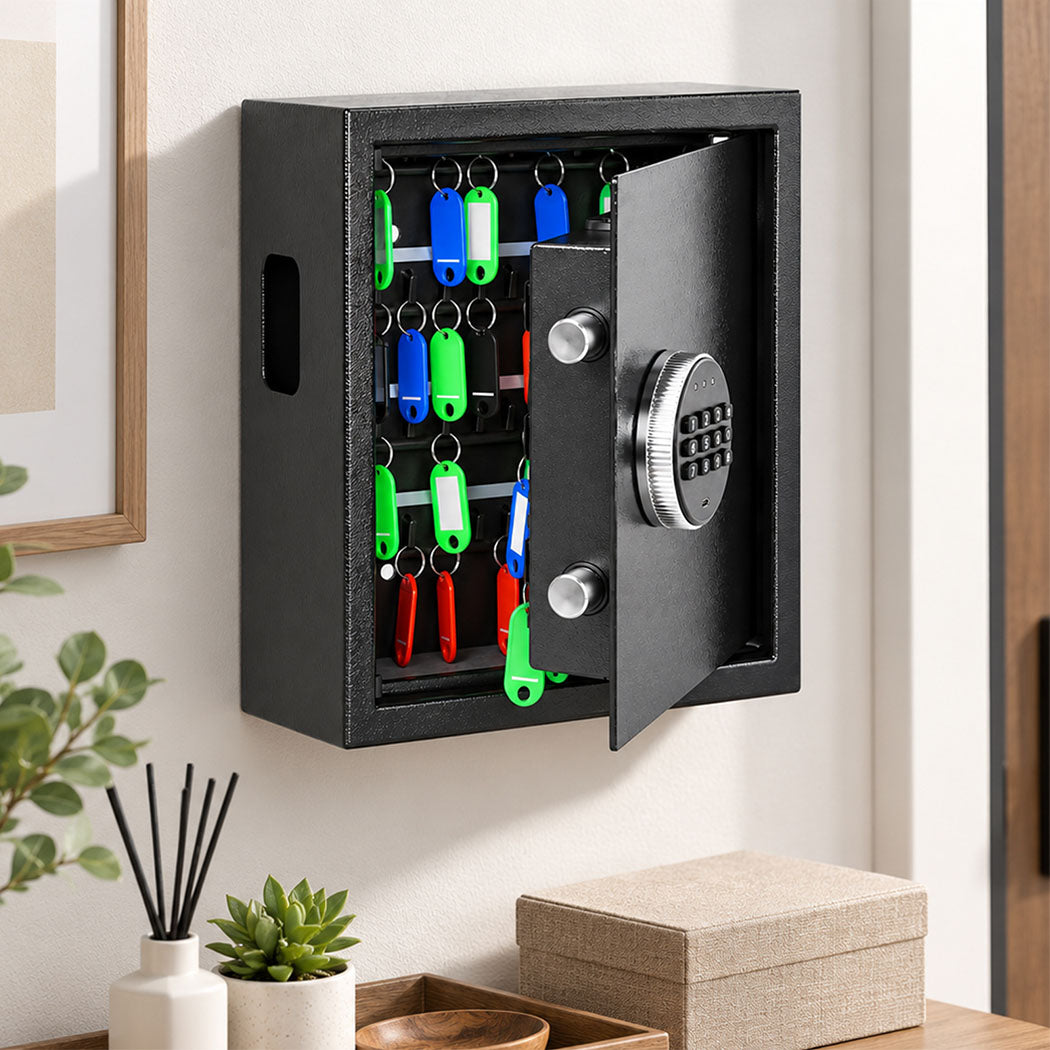 Levede Key Safe Lock Box Large 67 Hook Carbon Steel Cabinet With LED Black