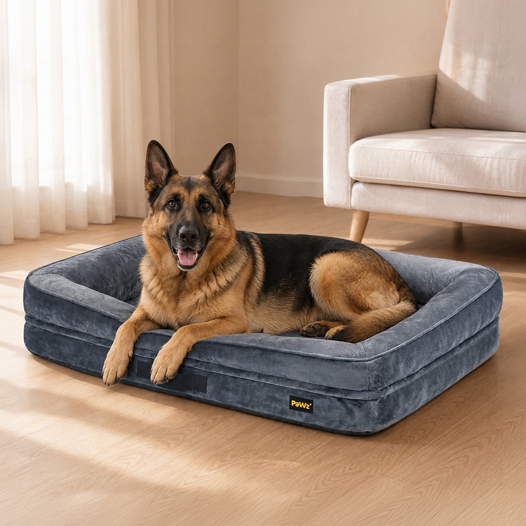 PaWz Extra Extra Large Dog Bed Orthopedic Dog Bed Bolstered Support Velvet Grey