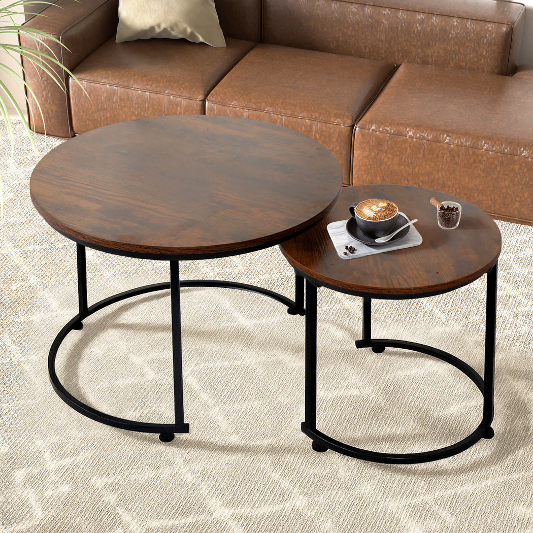 Levede Round Nesting Table Coffee Table Wood Side Table