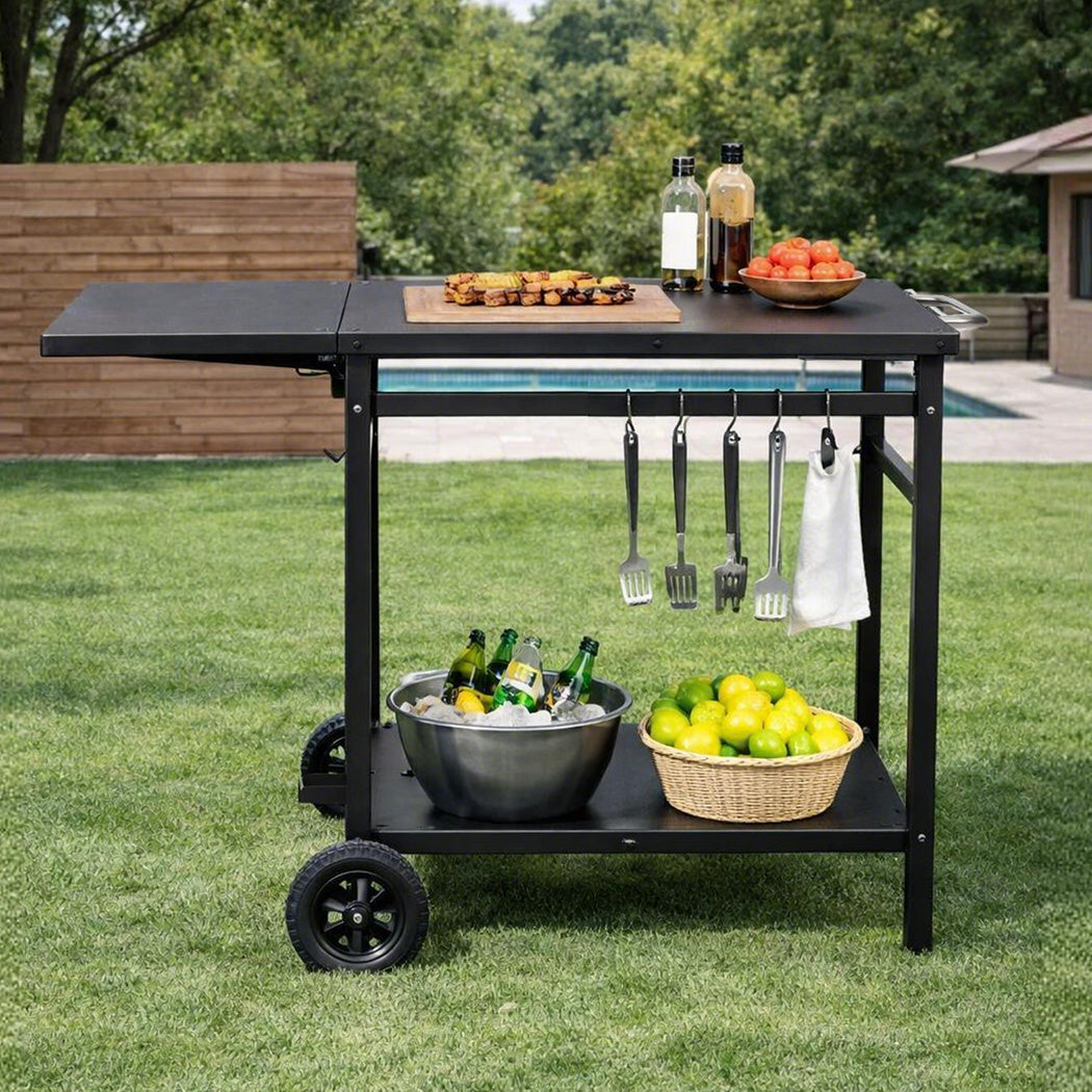 Levede Outdoor Kitchen Cart Mobile Foldable Food Prep BBQ Grill Dining Table