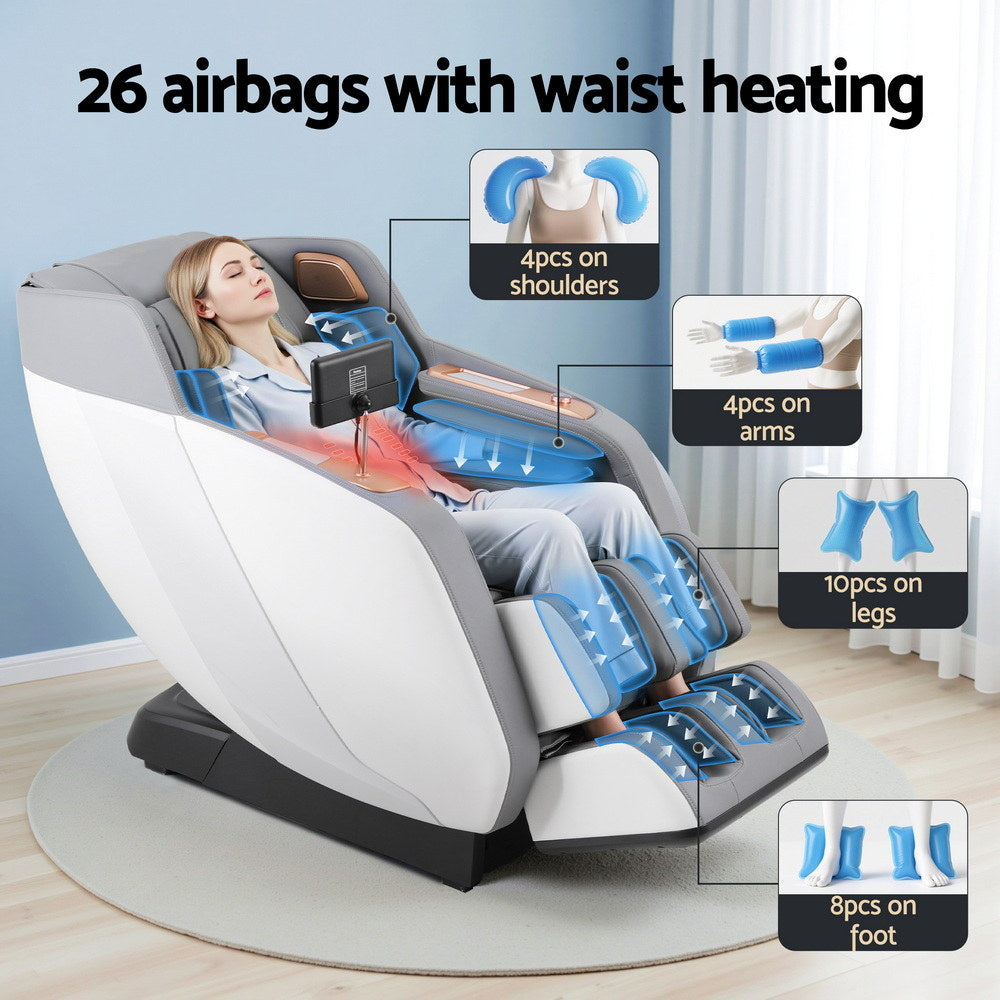 Livemor 4D Massage Chair Electric Recliner Double Core Mechanism Massager ROWA White