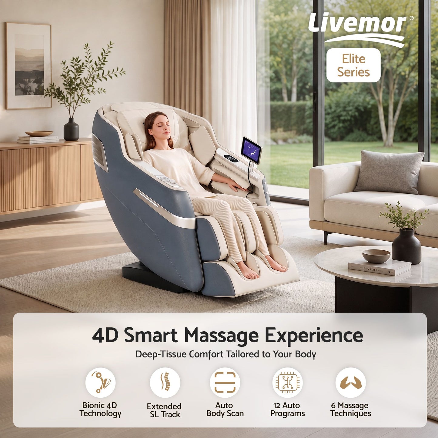 Livemor 4D Massage Chair Electric Recliner Home Massager Gray Sina