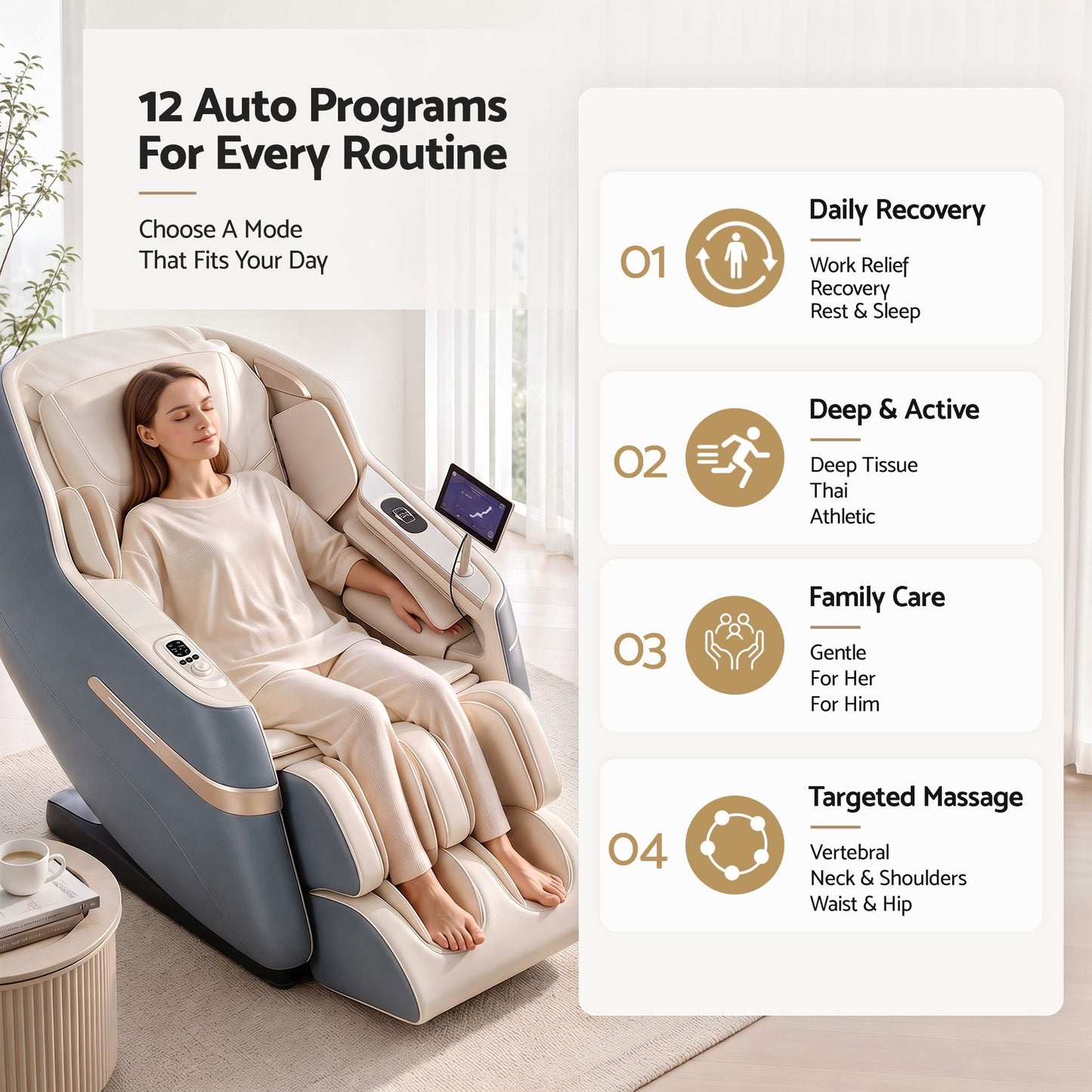 Livemor 4D Massage Chair Electric Recliner Home Massager Gray Sina