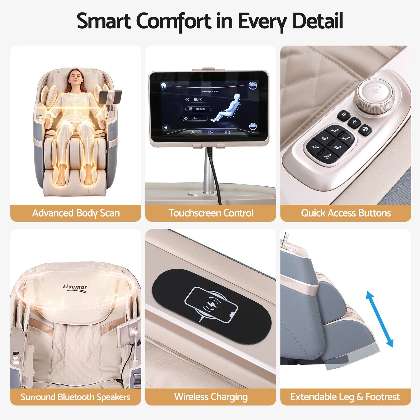Livemor 4D Massage Chair Electric Recliner Home Massager Gray Sina
