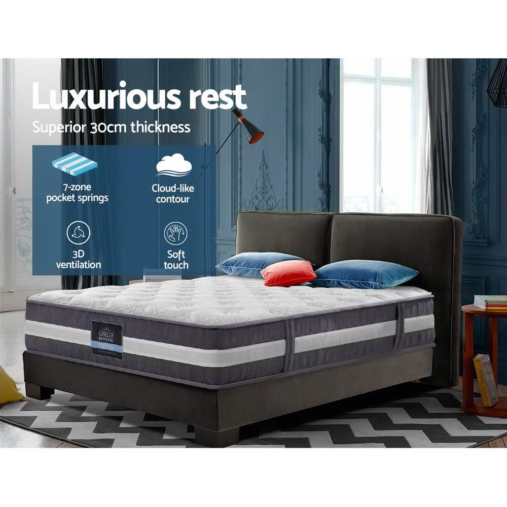 Bedding Lotus Tight Top Pocket Spring Mattress 30cm Thick Double