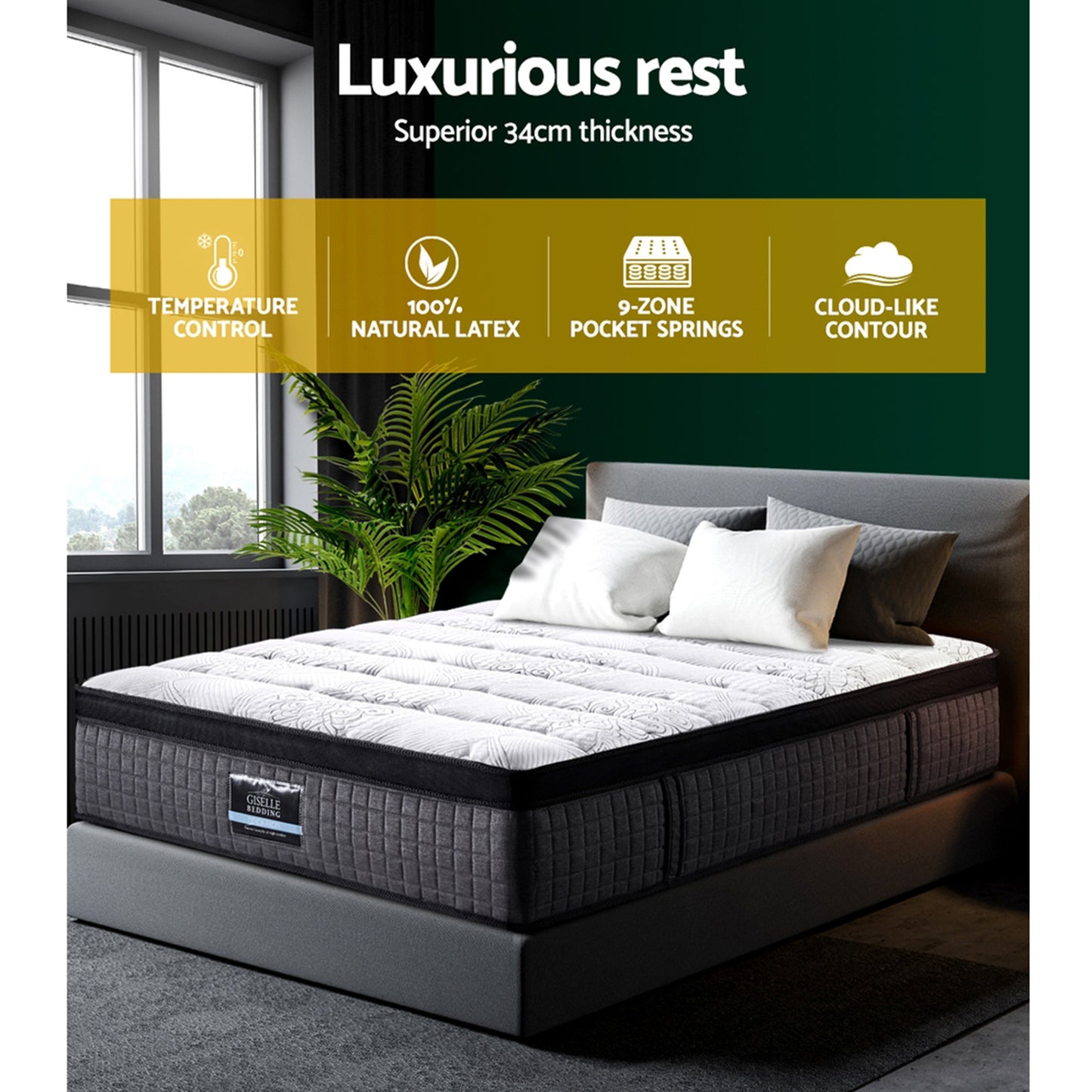 Single Bed Mattress 9 Zone Pocket Spring Latex Foam Medium Firm 34cm