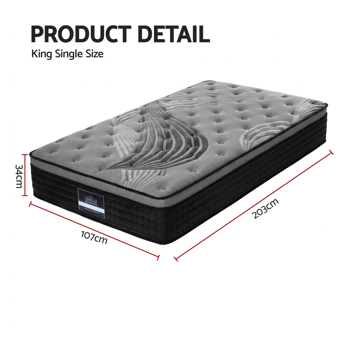 Bedding Alanya Euro Top Pocket Spring Mattress 34cm Thick ‚Äì King Single