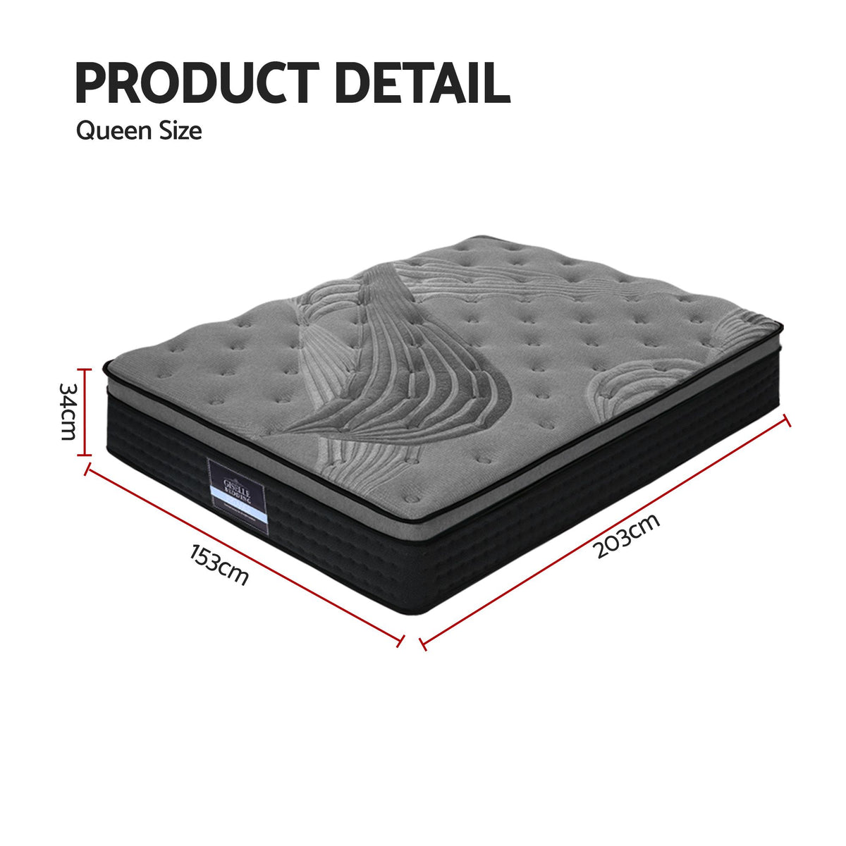 Pocket Spring Mattress Bedding Alanya Euro Top 34cm Thick - Queen