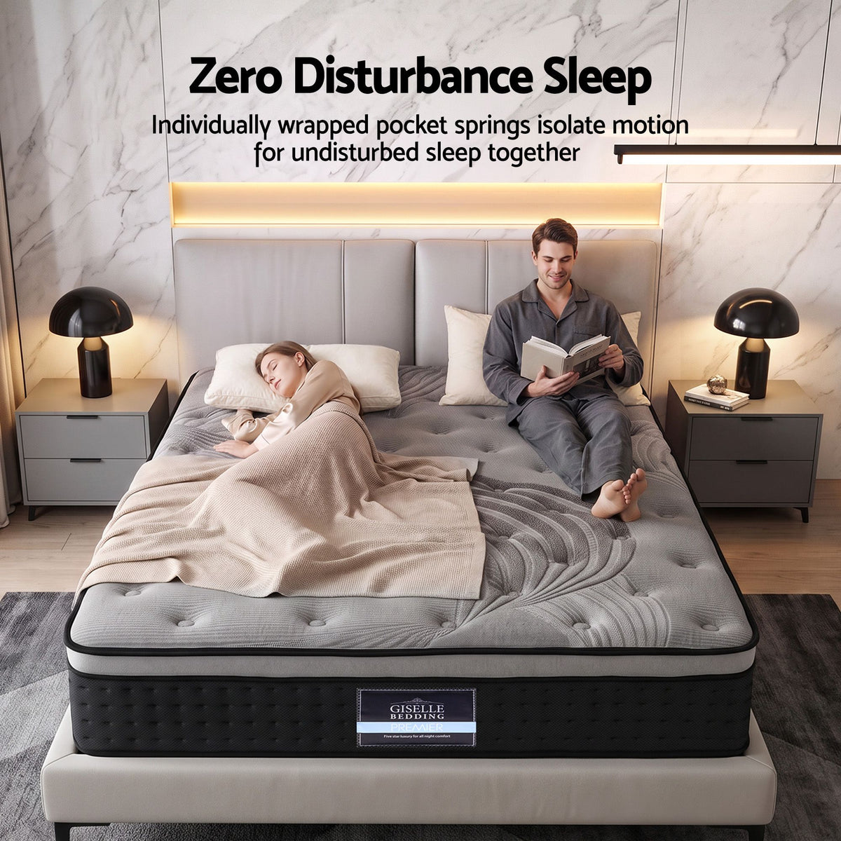 Pocket Spring Mattress Bedding Alanya Euro Top 34cm Thick - Queen