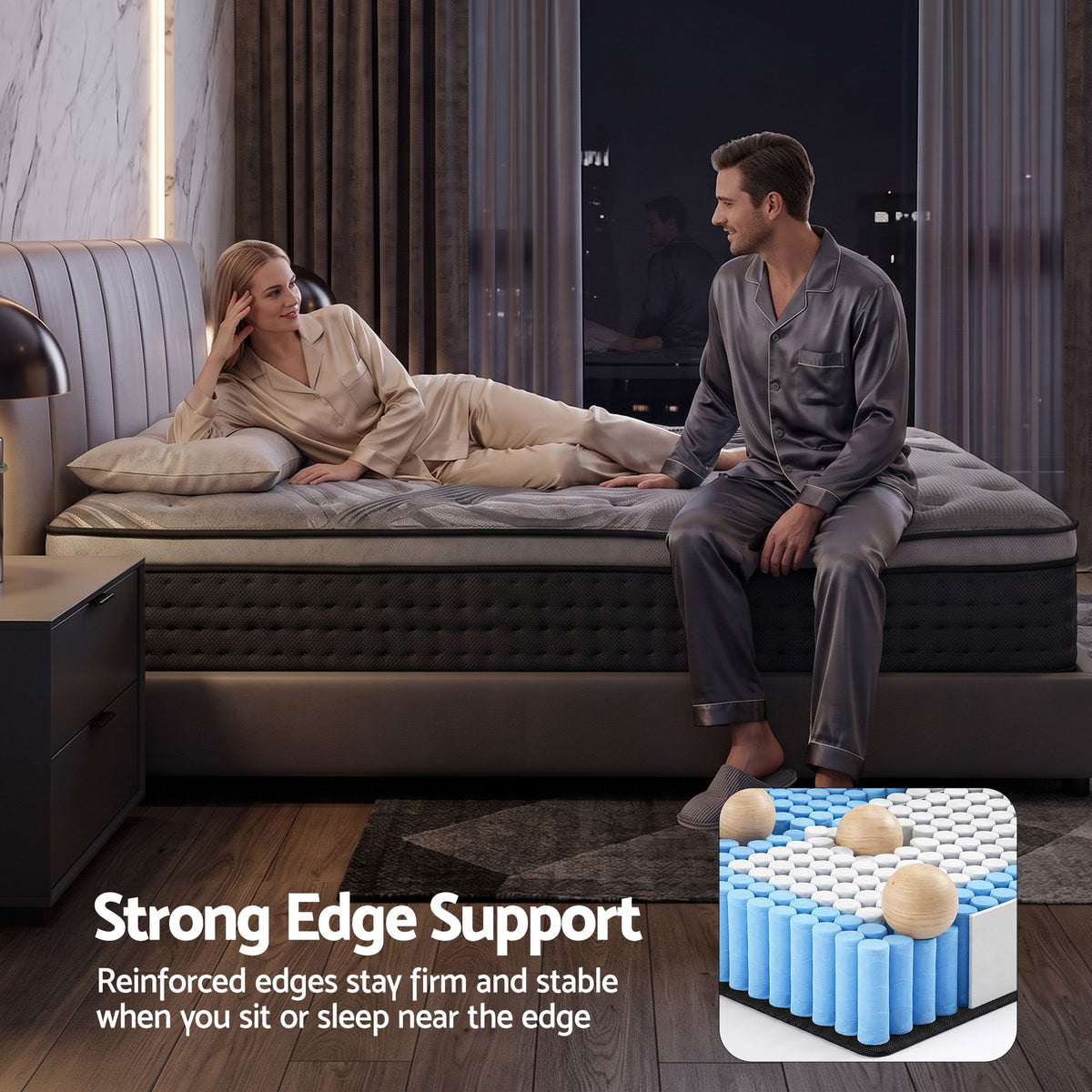 Pocket Spring Mattress Bedding Alanya Euro Top 34cm Thick - Queen