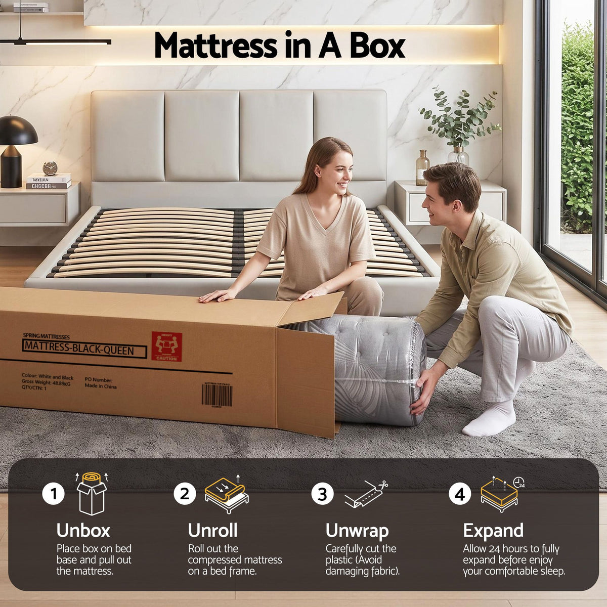 Pocket Spring Mattress Bedding Alanya Euro Top 34cm Thick - Queen