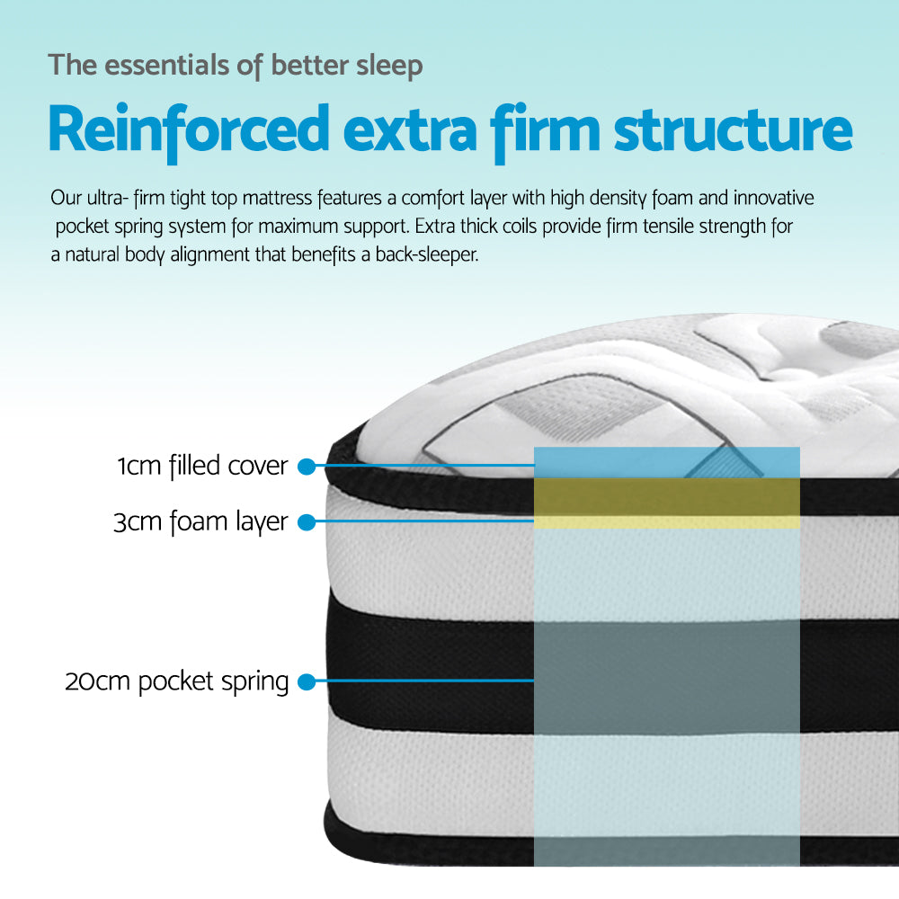 Pocket Spring Mattress Bedding Rumba Tight Top 24cm Thick - Single