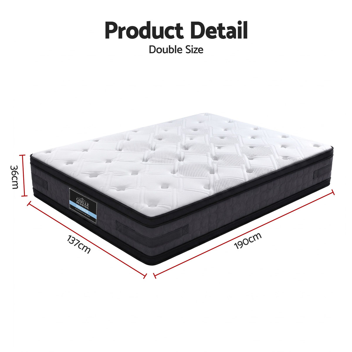 Euro Top Pocket Spring Medium Firm Foam Mattress 36CM Double 7-Zone