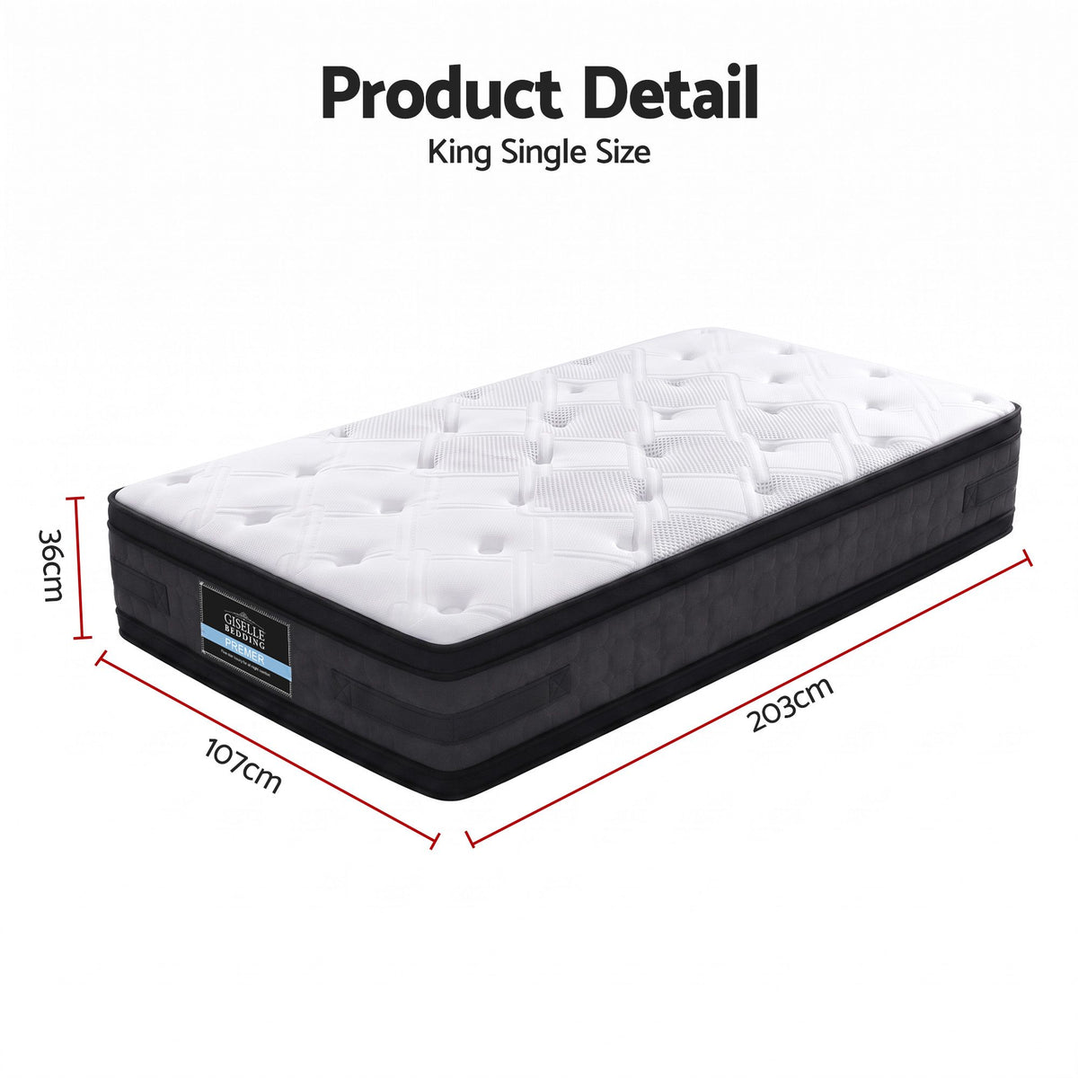 Euro Top Cool Gel Pocket Spring Mattress Bedding Luna 36cm Thick - King Single