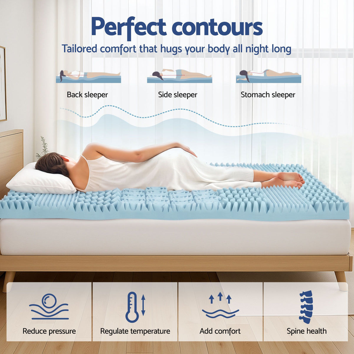 Memory Foam Mattress Topper Bedding Cool Gel 7-Zone 8cm with Bamboo Cover - Queen