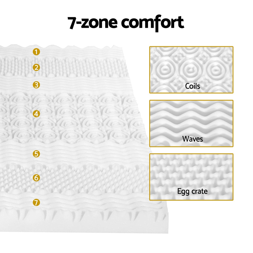 Bedding Memory Foam Mattress Topper 7-Zone Airflow Pad 8cm Single White