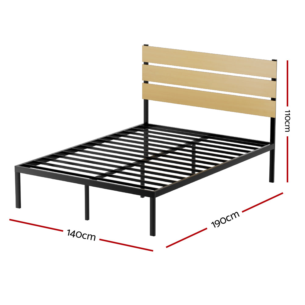 Bed Frame Double Size Metal Base Mattress Platform Foundation Black PAULA