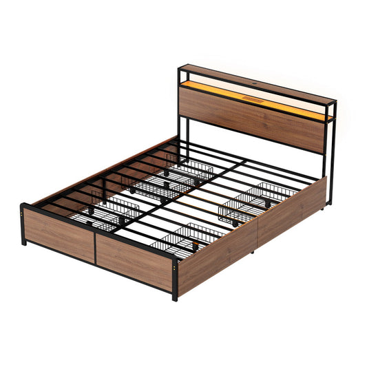 Metal Bed Frame Double Size with 2 Tier Storage