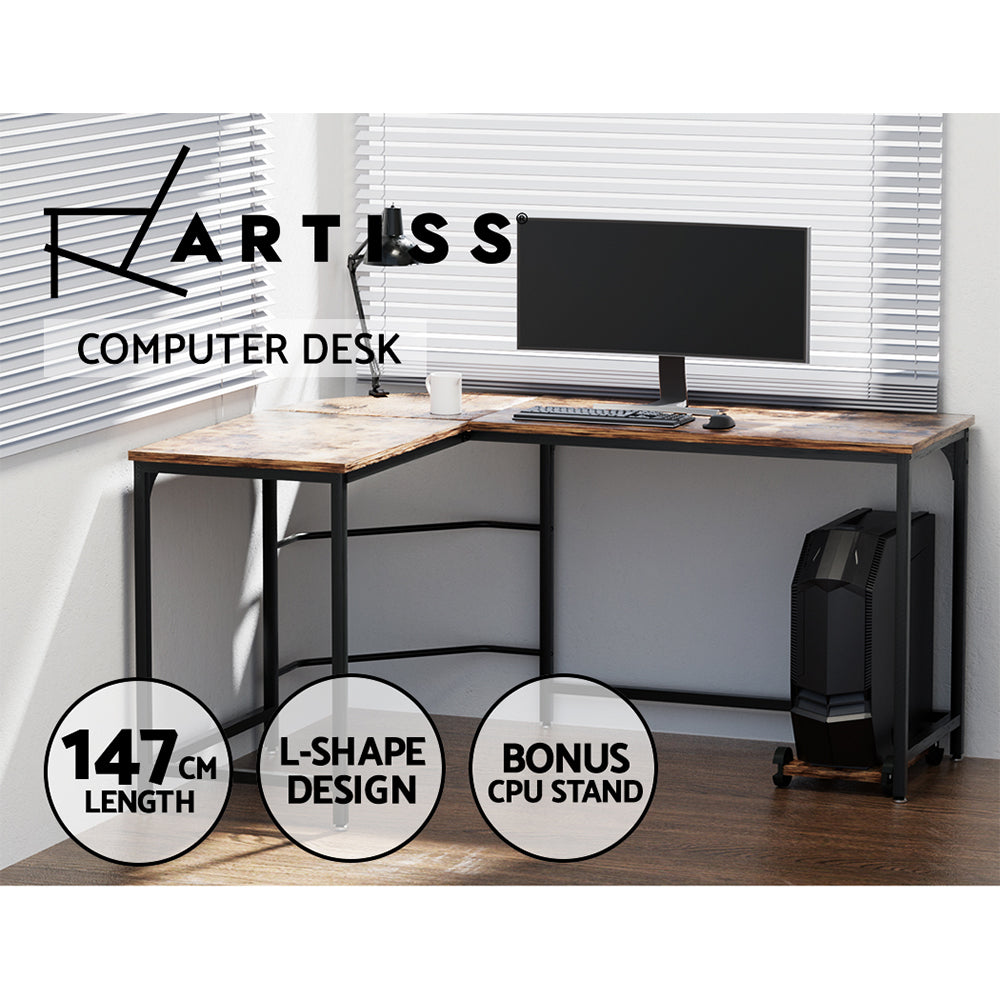 Computer Desk L-Shape CPU Stand Brown 147CM