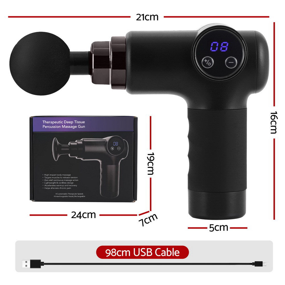 Everfit Massage Gun 8 Speed 4 Heads Vibration Muscle Massager Chargeable Black